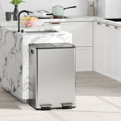 Steel,Plastic Step On Multi-Compartments Rubbish & Recycling Bin - 56L