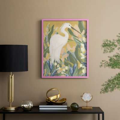 Floral Egret II Framed Print - Solid Wood