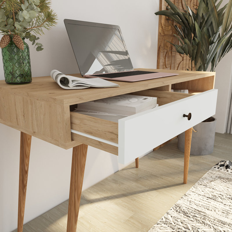 Bimossa Janus 114x56 cm Desk for Home Office and Study, Writing Table, Workstation with Drawers and Open Shelf, Office Laptop, Kids or Laptop Desktop Table