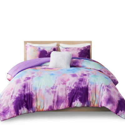 Twin/Twin Xl Comforter With Tie Dye Design, , , Square Decorative Pillow Multicolor For Xl, , Piped Edges, ,