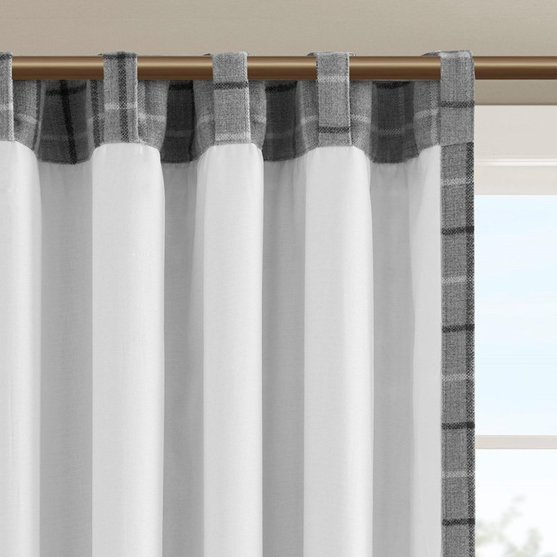 Panneau de rideau à passants et passe-tringle à carreaux avec doublure en molleton, Multicolore-gris