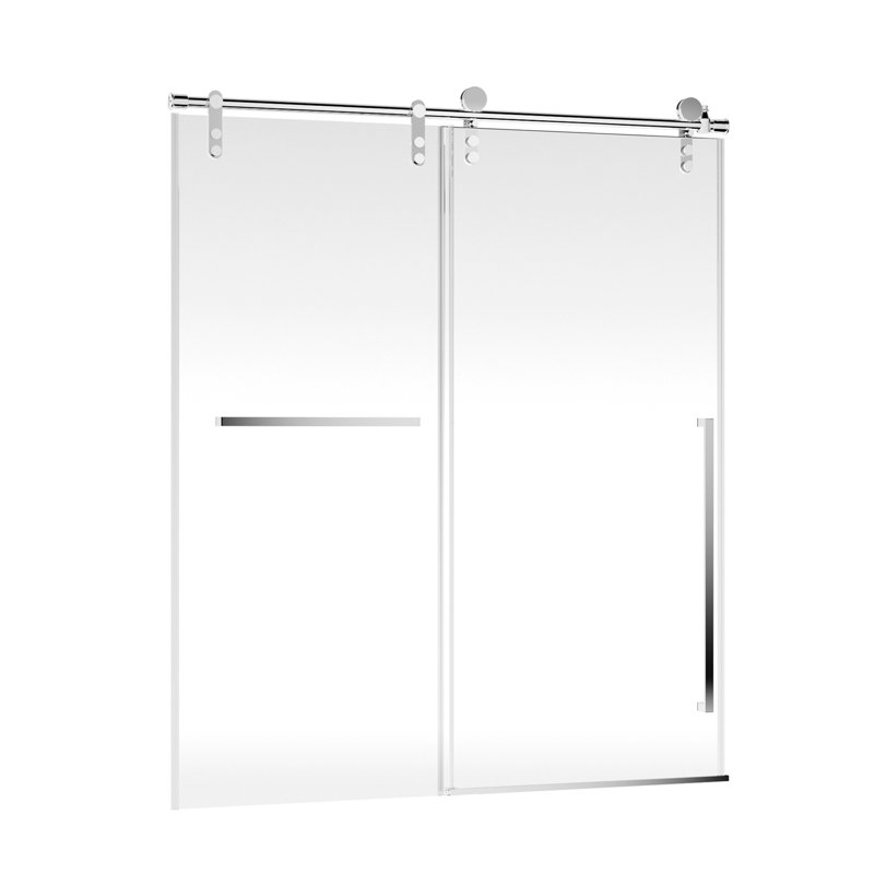 44"-48" W X 76" H Frameless Sliding Shower Door, Chrome Shower Screen, 5/16" (8Mm) Clear Tempered Glass With Explosion-Proof Film