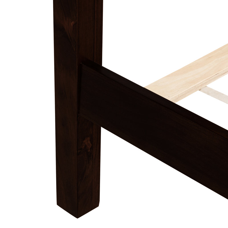 Très grand lit avec tête de lit et base en bois de pin, abat-jour et construction robuste, Espresso
