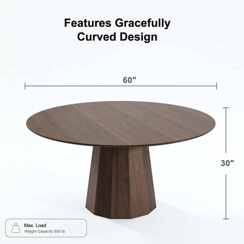 Table de salle à manger en bois massif, H 30 po x L 60 po x l 60 po, Noyer
