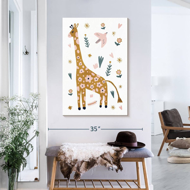 Adorable girafe scandinave sur toile, H 36 po x l 24 po x P 1,25 po
