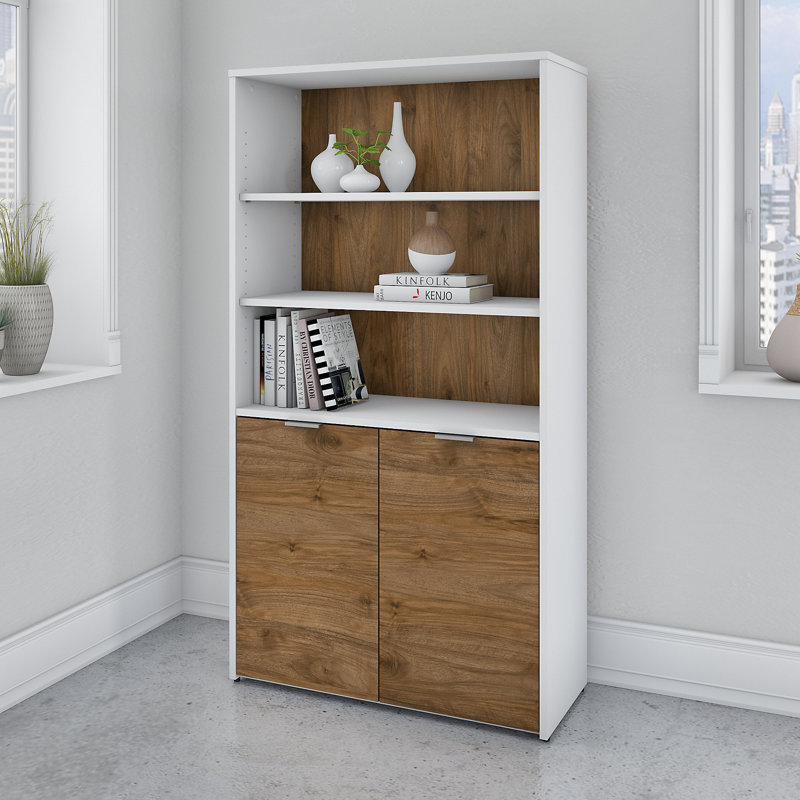 Jamestown 66" H x 36" W Standard Bookcase, Fresh Walnut/White