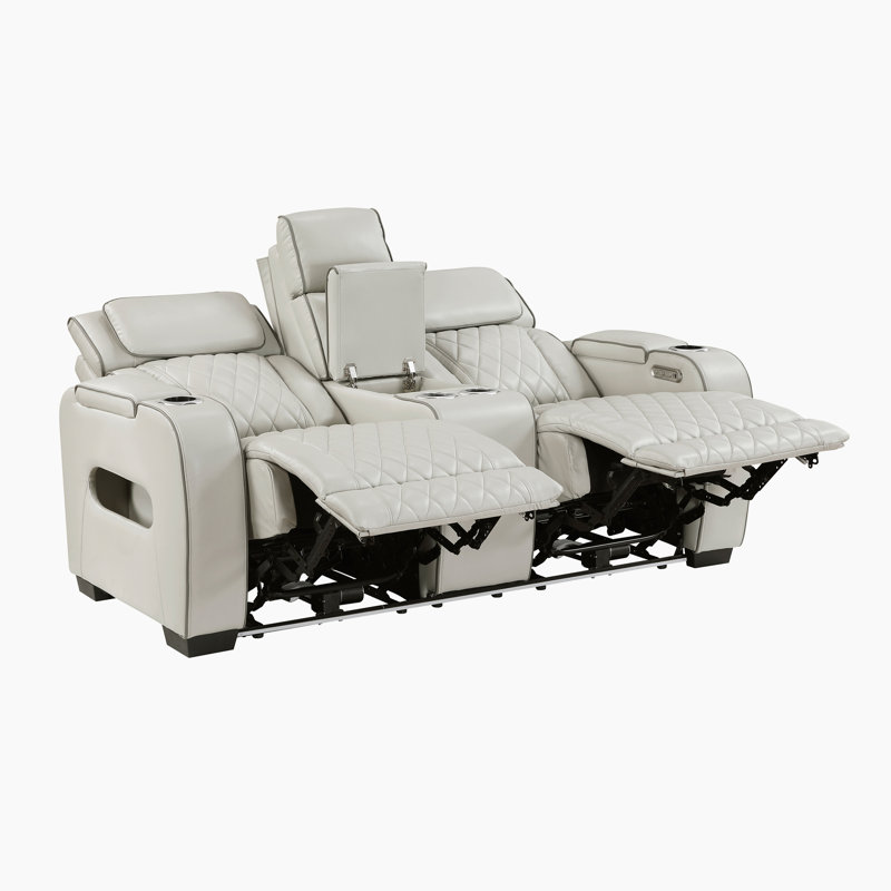 Dahmen 73.5" Modern & Contemporary Faux Leather Power Reclining Loveseat with Power Adjustable Headrests, USB Charging & Ambient LED Lighting
