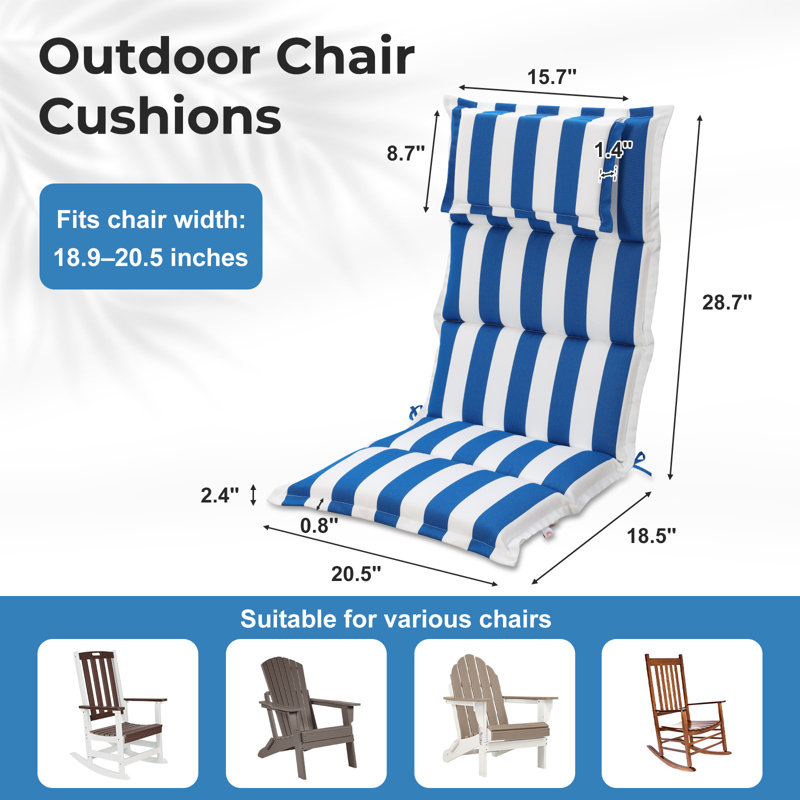  High Back Patio Chair Cushions Set of 2, 47 x 21 x 2.4 Inch, Blue 