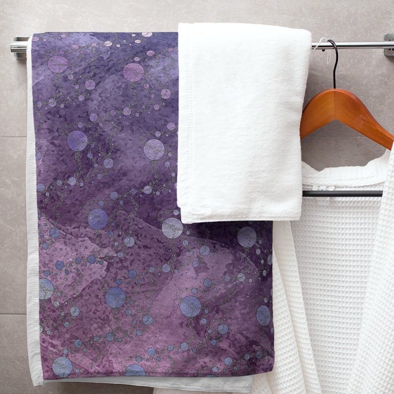Serviette de bain planètes et étoiles, Bleu / dégradé rose