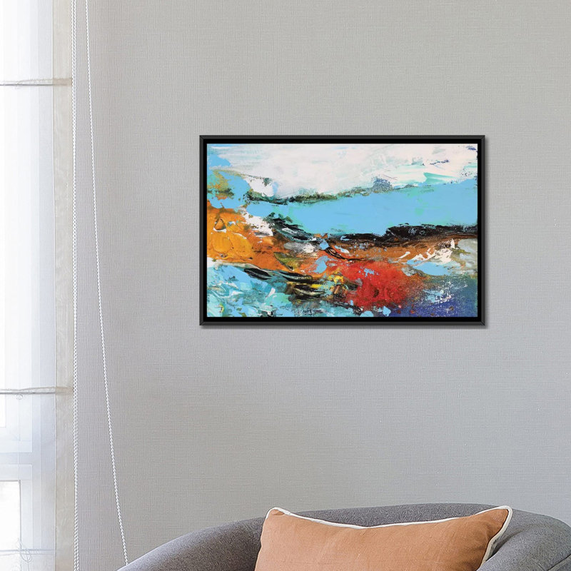 « lakeview », reproduction sur toile, H 18 po x l 26 po x P 1,5 po, Toile encadrée noire, Pas de tapis