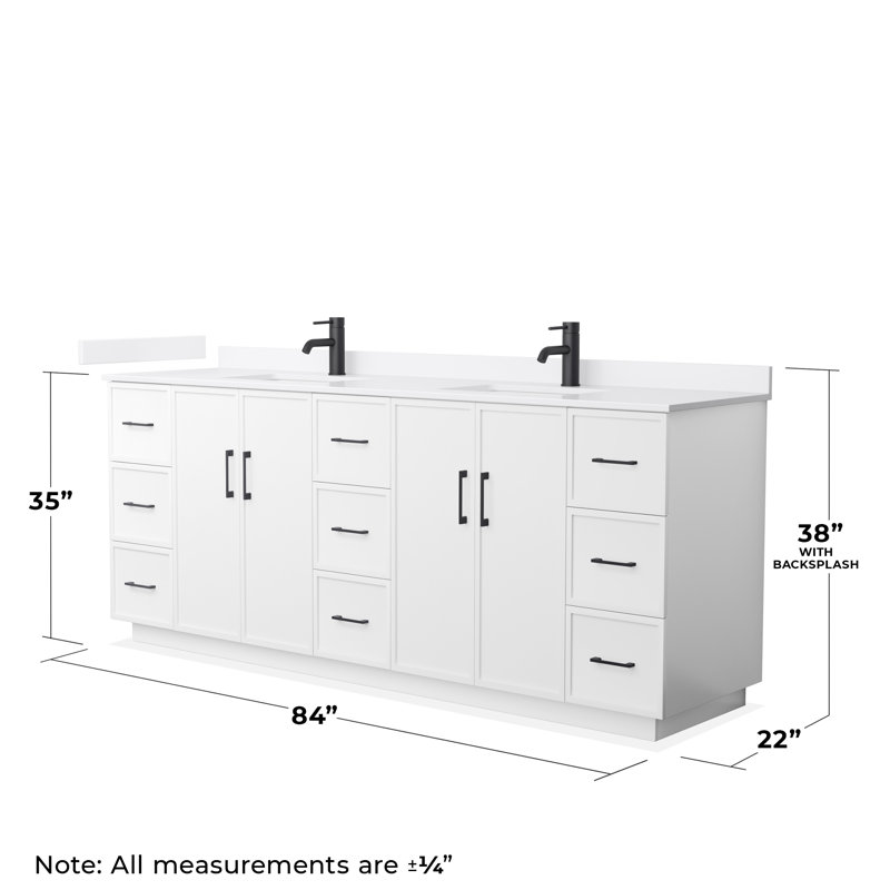 Elan TK 84" Freestanding Double Bathroom Vanity with Cultured Marble Top, White Cultured Marble, White, Matte Black