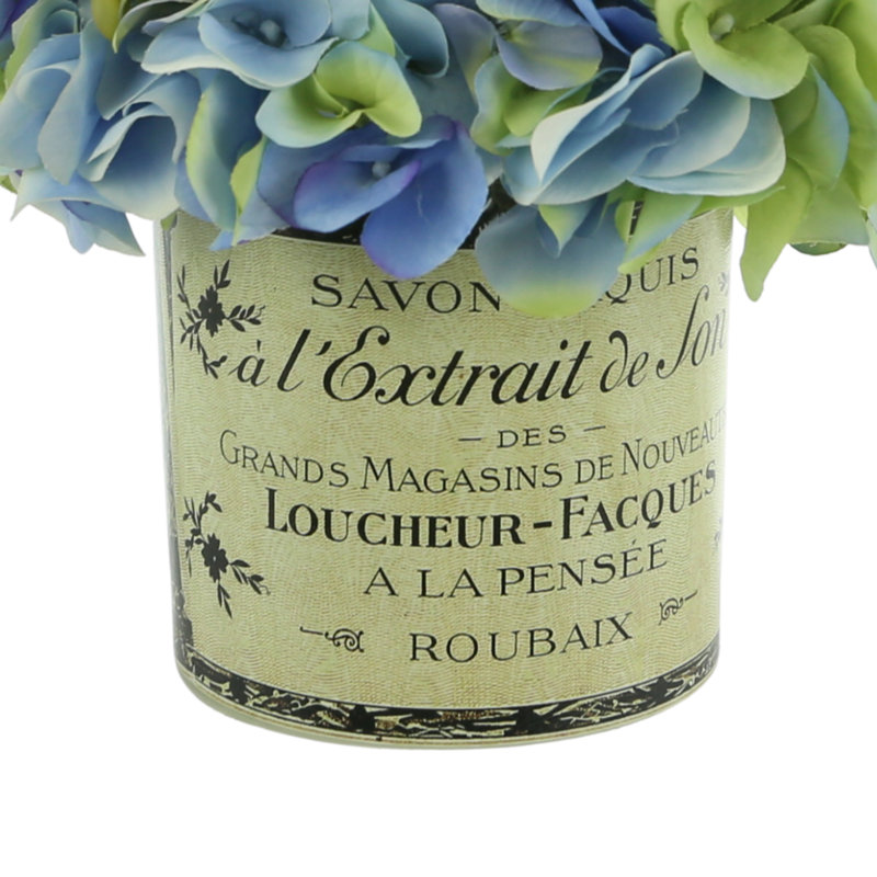 Hydrangea Arrangement in Pot, Blue / Cream