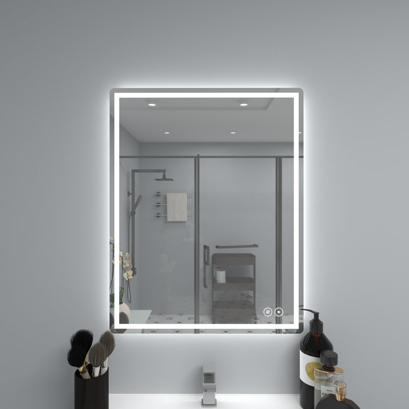 Jashayla Modern Frameless LED Light Bathroom Mirror Fog Free/Dimmable/Wall Mounted, Rectangle, 24" x 30"