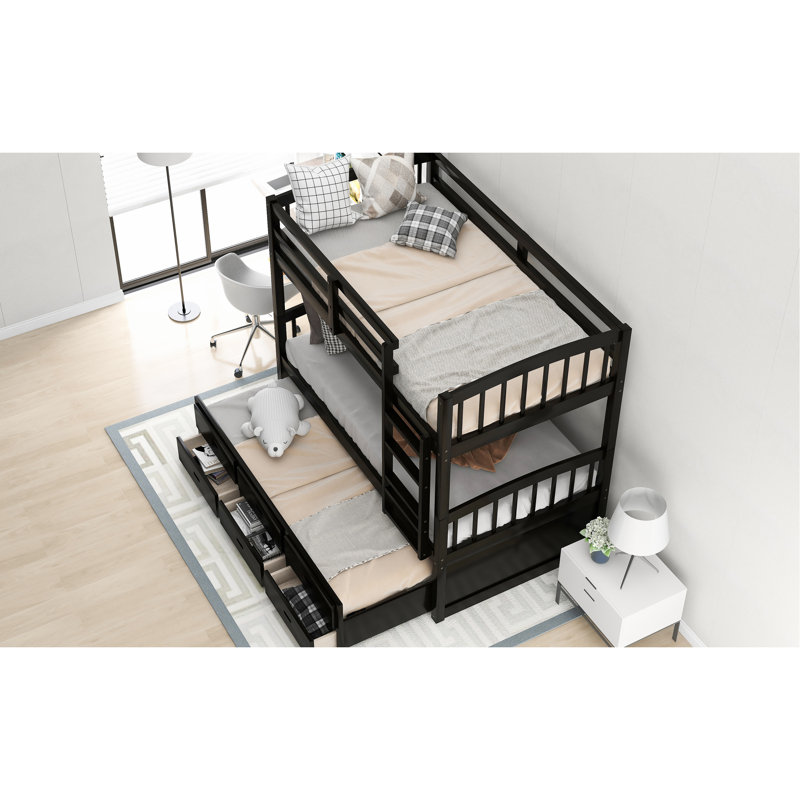 Lit simple superposé au dessus d'un lit en bois avec lit gigogne - Lit gigogne et tête de lit pratique, Espresso