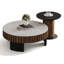 Ensemble de tables basses rondes en marbre NOIR et blanc + placage en noyer + panneau de fibres à densité moyenne E0 + acier inoxydable