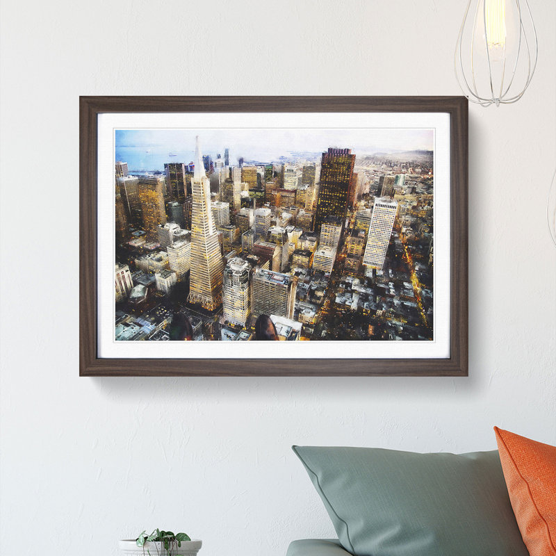 The San Francisco Skyline - Single Picture Frame Painting on MDF, Walnut Framed, 33cm H x 45cm W x 2cm D