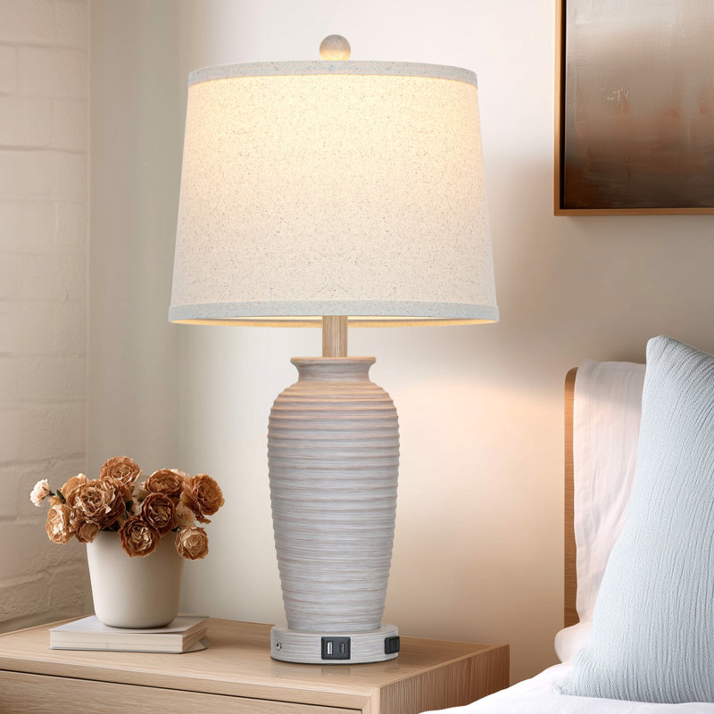 Allisan 25" USB Bedside Table Lamp Set with Touch Control and Bulbs, Weathered Gray