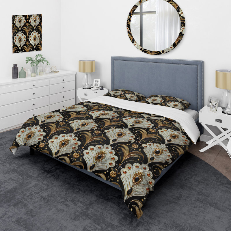 Ensemble de housse de couette noir et doré damassé Glam V - Glam, Housse de couette simple + 2 taies décoratives st