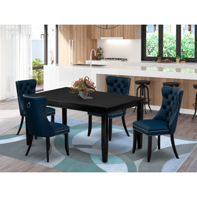 L'ensemble 5 pièces de table et chaises de cuisine comprend une table de salle à manger rectangulaire et 4 chaises rembourrées en tissu de polyester, noir