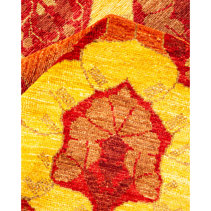 Tapis rouge noué à la main de conception unique 6 pi x 9 pi Leibman