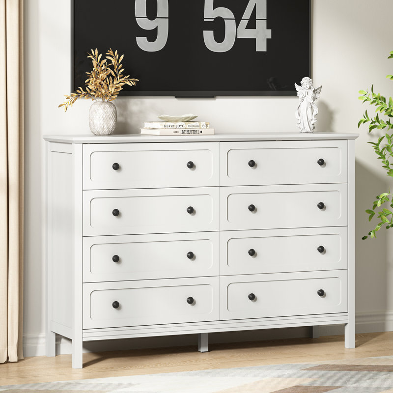 8 Drawers Dresser, 55.1" Wide Modern Chest Of Drawers With Metal Handle, Wooden Dresser TV Stand, Wood Drawer Organizer For Bedroom, Living Room, Hallway