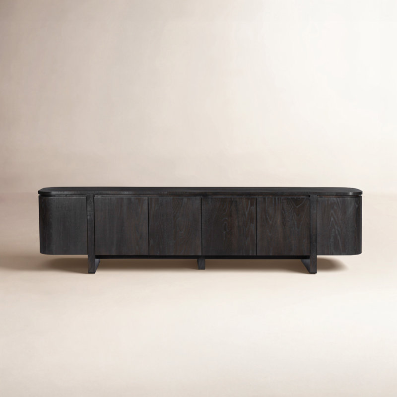 Karmella Elle Media Console-Tawny Oak Veneer, Worn Black Oak