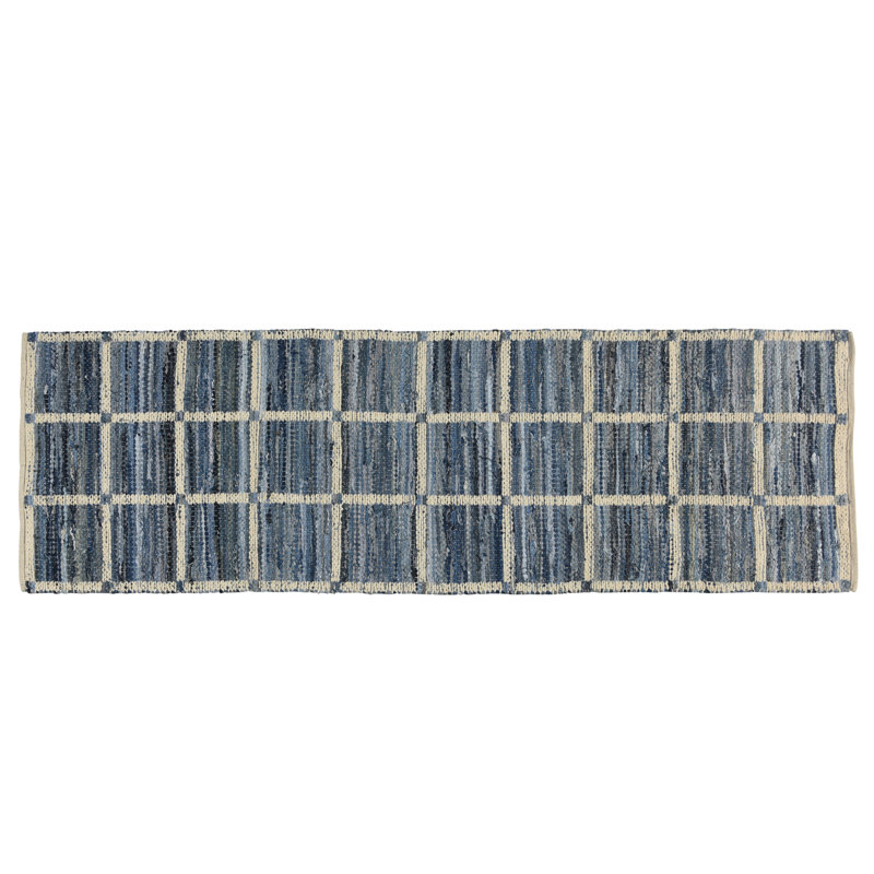 Tapis en coton bleu tissé à la machine Bellaire, Tapis de couloir 2 pi 8 po x 8 pi