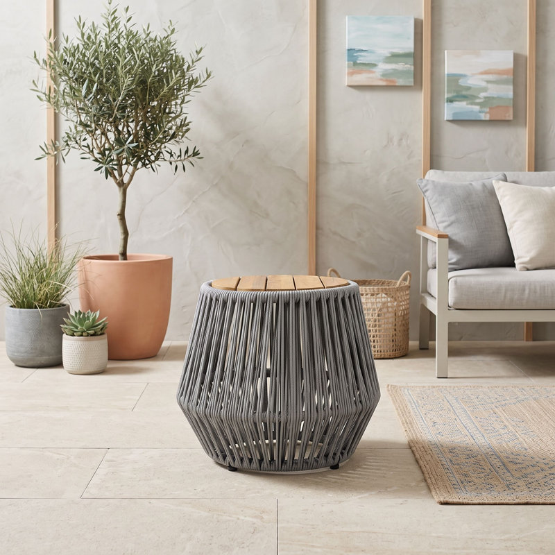Table d'appoint de patio avec base en corde