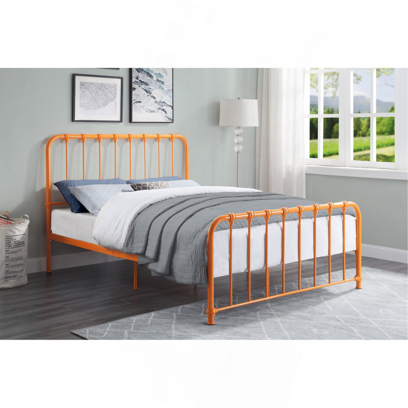 Lit plateforme en métal à finition orange 1pc, lit dans une boîte, Lit double