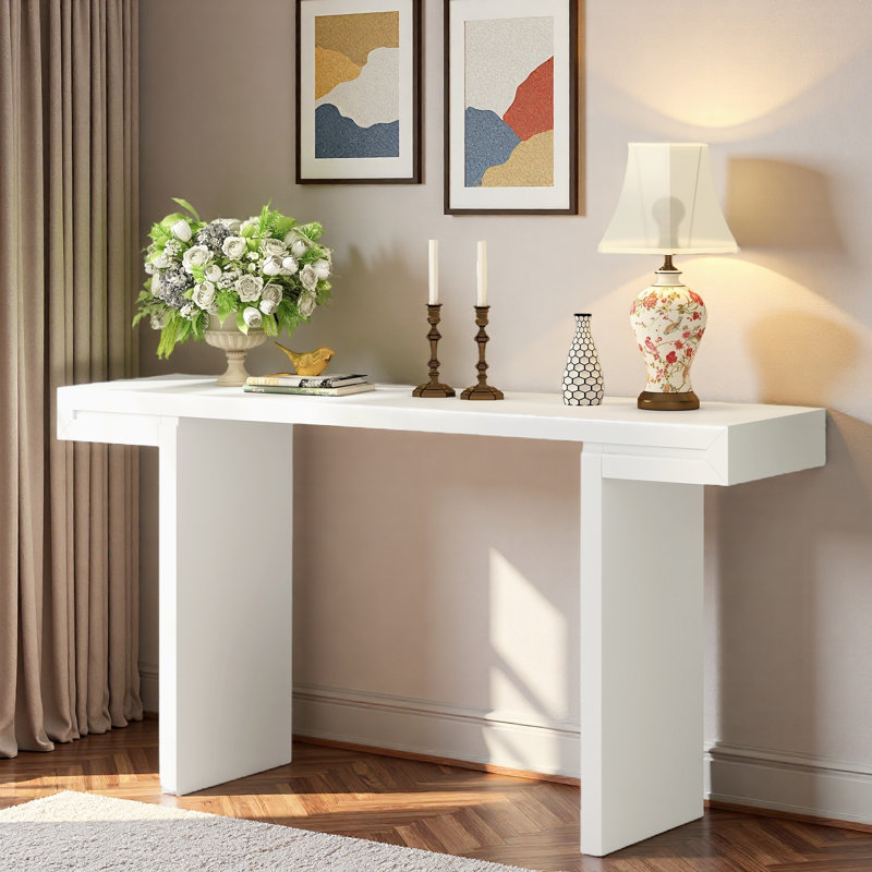 Console avec lignes géométriques et pieds réglables, Blanc