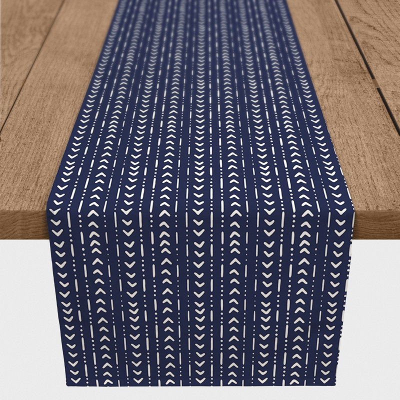 Nalston Dotted Diamond Table Runner, 90" x 16", Navy Blue, Geometric