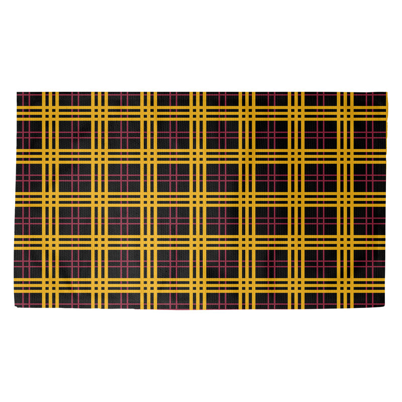 Tissu écossais rouge/jaune/noir fait à la main Tapis décoratif, Rectangle 5 pi x 7 pi