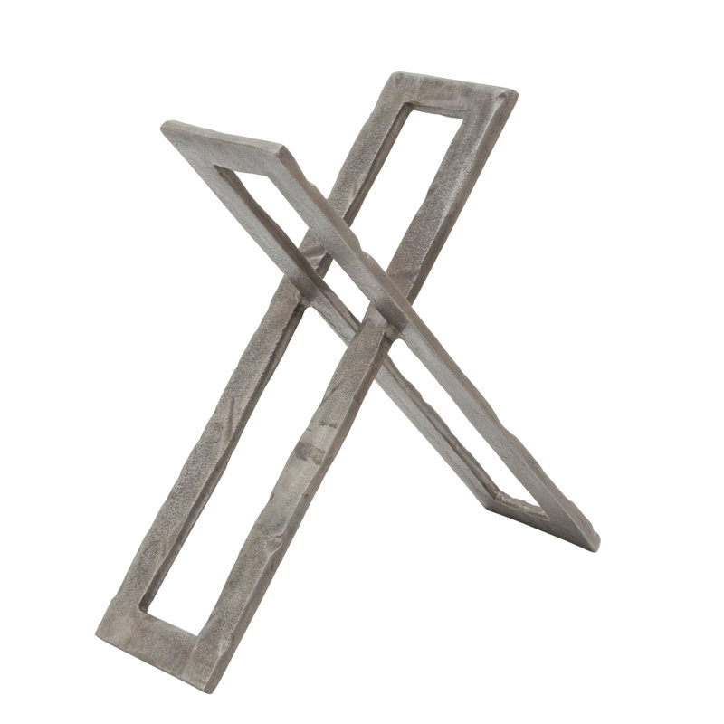 Modern Abstract Metal Sculpture - Contemporary Geometric Accent Decor Featuring Angular Intersecting Rectangles in Cast Aluminum and Stone for Bold Dimensional Display Art