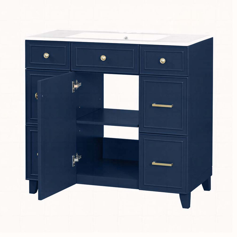 Meuble-lavabo 36 po avec lavabo en céramique, Bleu