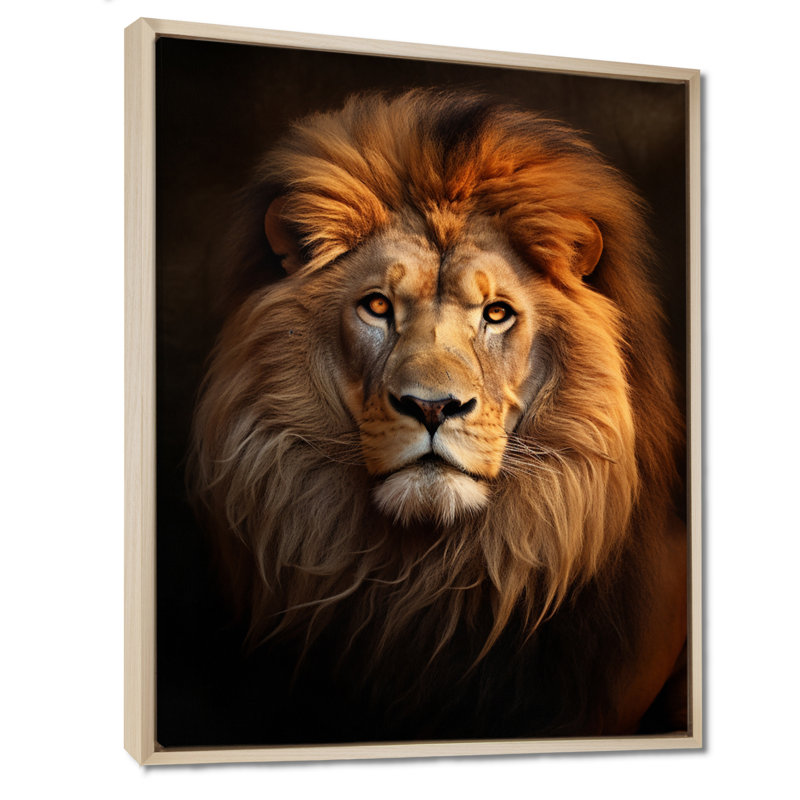 Lion Regal Majesty Lion - Lion, art mural, H 20 po x l 12 po x P 1 po, Cadre flottant érable