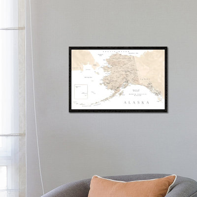 Neutral Watercolor Detailed Map Of Alaska by Blursbyai - Gallery-Wrapped Canvas Giclée on Canvas