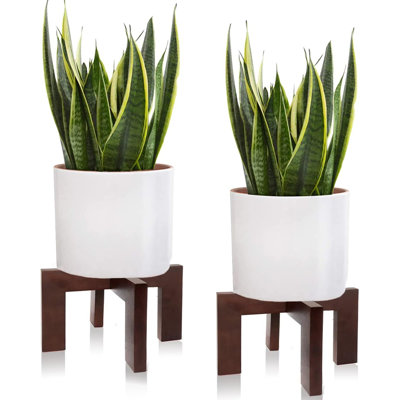 2 Pack Mi-Century Indoor/Outdoor Wood Plant Stand, Fits 5-15 Inch Pot