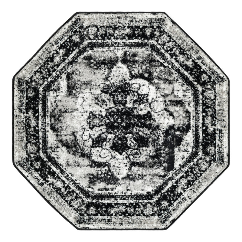 Brandt Oriental Area Rug, Octagon 4'1" x 4'1", Black 