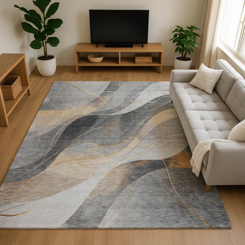 Premium Machine Washable Varasteh AMF1668 Swirls Rug, Rectangle 3' x 5'