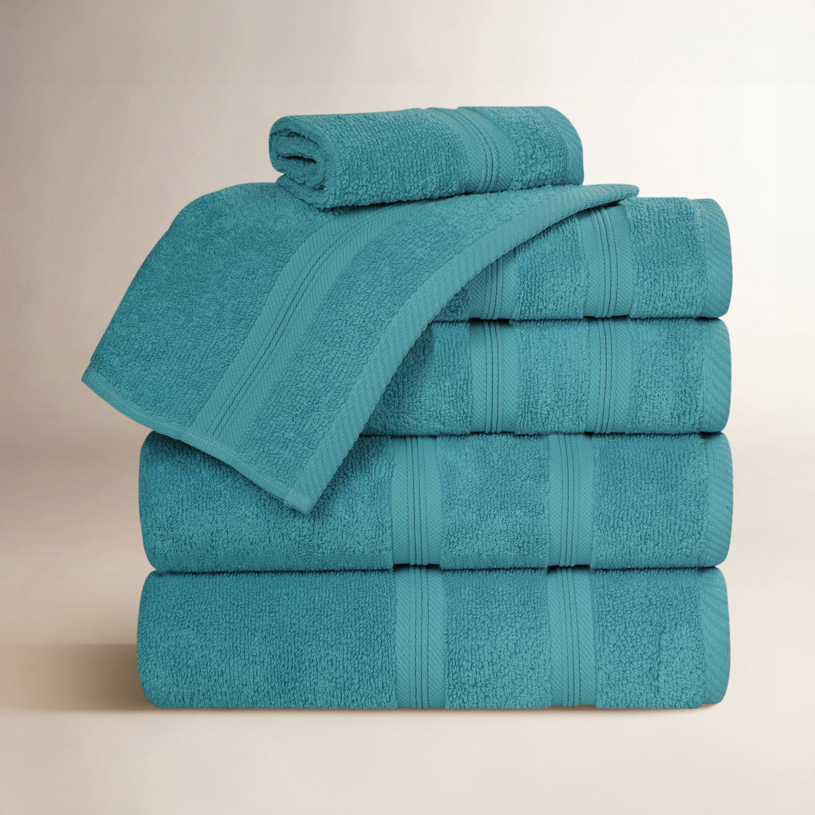 6-Piece Quick-Dry Cotton Towel Set, Turquoise