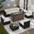 8 Pieces Outdoor Wicker Patio Furniture Set with Fire Pit Table-1600774585