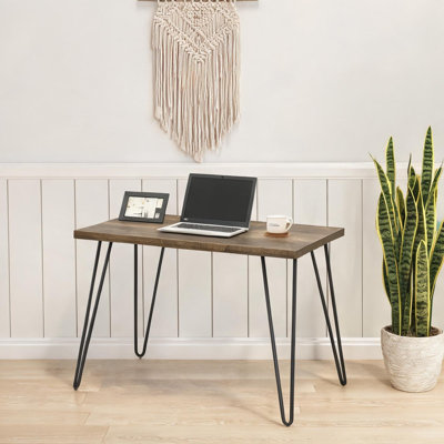 Computer Desk with Neutral Beige MDF Surface and Metal Frame, Space-Saving 47-Inch Workstation for Home Office