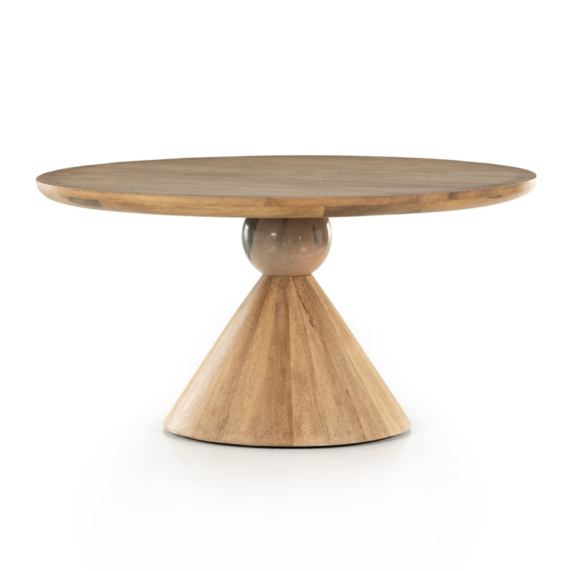 Bibianna Round Solid Wood Dining Table, Smoked Honey/Blush Marble