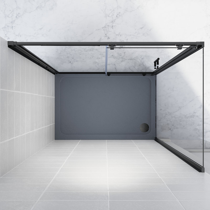 185*110*0.6cm, Safe and Easy-To-Clean Sliding Shower Enclosure with Side Panels, Black