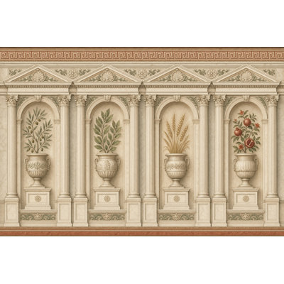 Classical Architecture Wallpaper Arched Niches Greek Key Border Wall Mural