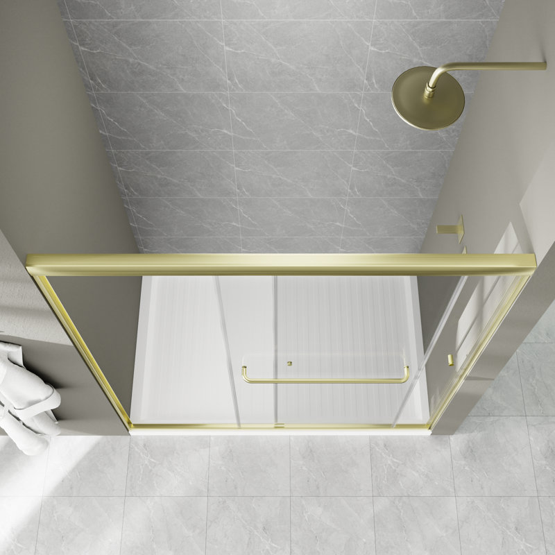 60'' Gold Framed Sliding Shower Door with Clear Glass