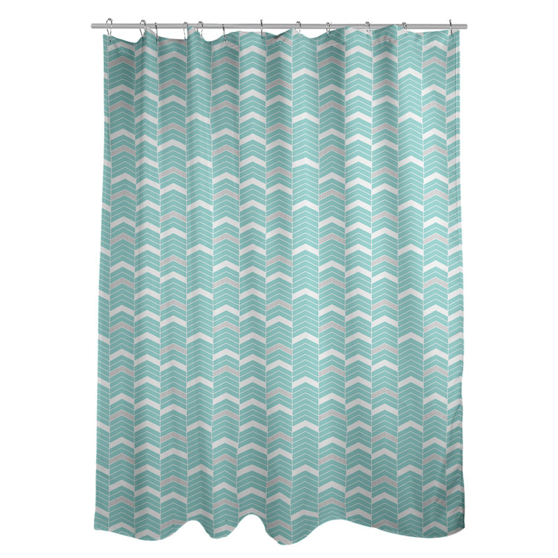 Rideau de douche simple à chevrons, Bleu sarcelle/Gris