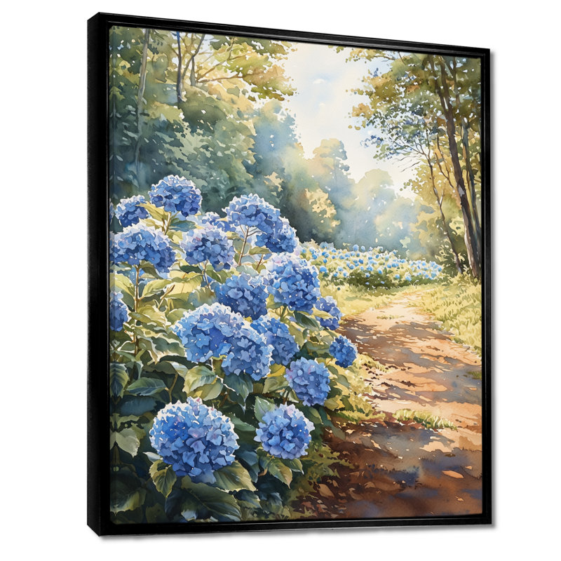 Hydrangeas in the Orchard Field - Hydrangea, reproduction d'art sur toile encadrée, Noir, Impression encadrée flottante