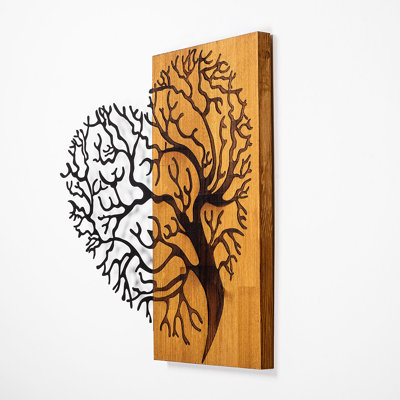 Élégant accessoire mural décoratif en bois, noyer et noir, 22,8 po x 24,4 po | 50% bois véritable (épaisseur: 1,2 po) et métal (épaisseur: 0,06 po) | Conception unique, parfaite pour la décoration intérieure et les murs décoratifs