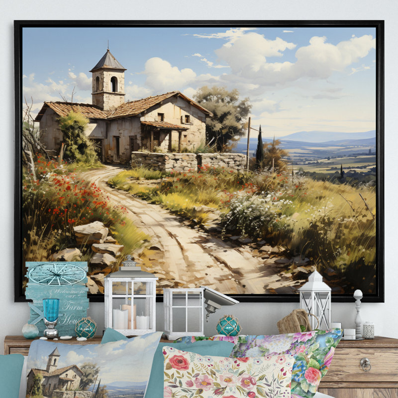 " Country Charm Village ", 12" H x 20" W x 1" D, Black Floater Framed